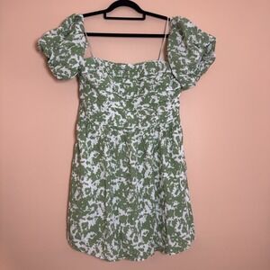 Abercrombie & Fitch Green Floral Detachable Puff Sleeve Mini Dress XL Smocked